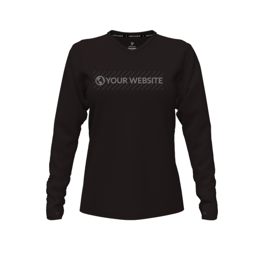 [CUS-DFW-TEES-CMF-VNK-LSL-BLK-FYXS-LOGO1] Decker Comfort T-Shirt (Female Youth XS, Black, V Neck, Logo 1, Long Sleeve)