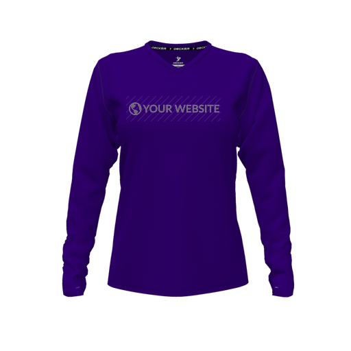 [CUS-DFW-TEES-CMF-VNK-LSL-PUR-FYXS-LOGO1] Decker Comfort T-Shirt (Female Youth XS, Purple, V Neck, Logo 1, Long Sleeve)