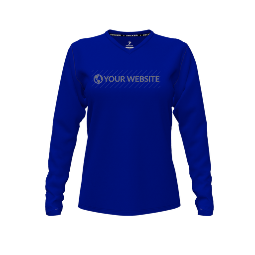 [CUS-DFW-TEES-PER-VNK-LSL-RYL-FYXS-LOGO1] Decker Performance T-Shirt (Female Youth XS, Royal, V Neck, Logo 1, Long Sleeve)
